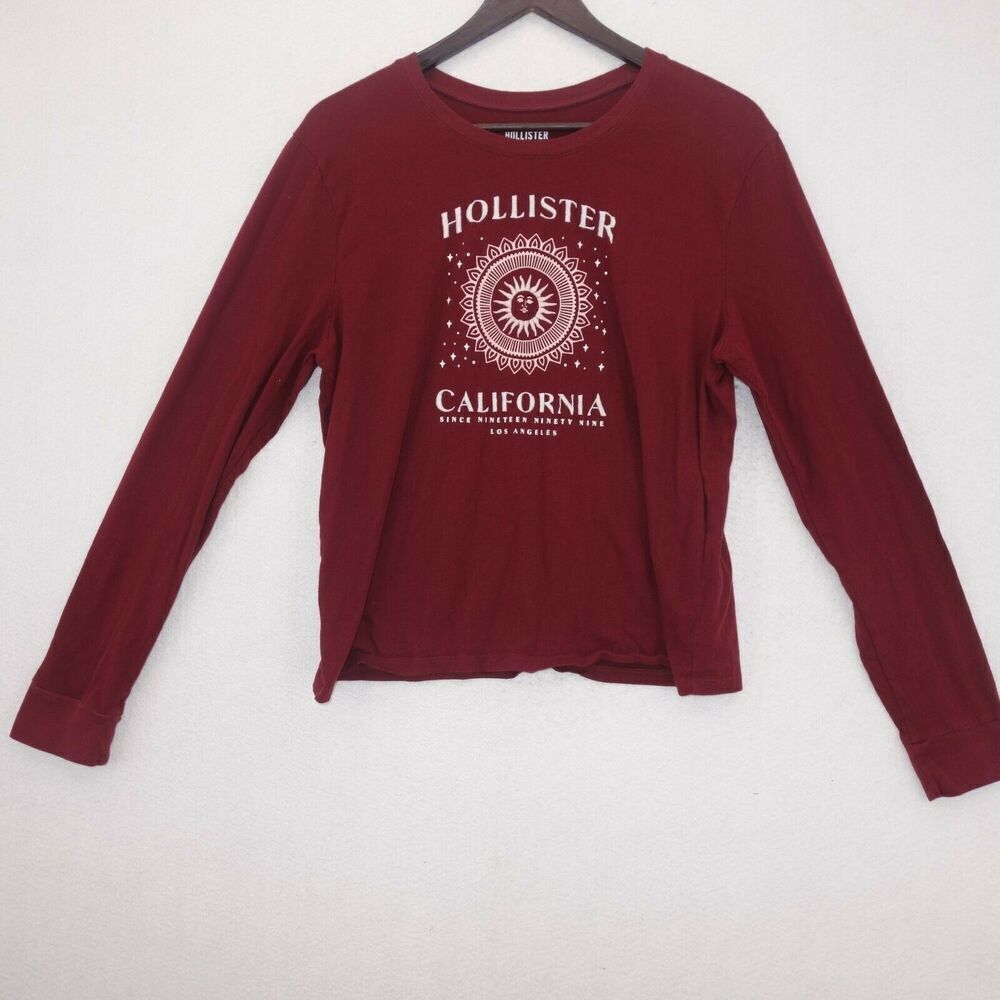 Hollister Cropped Sun Long Sleeve Tee Shirt Marron Red Juniors Women's Small